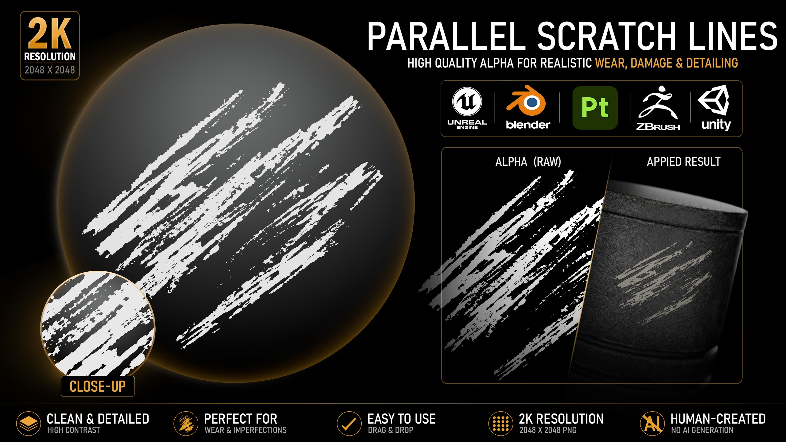 Media 1 for listing Parallel Scratch Lines Alpha | High-Resolution Grunge Texture