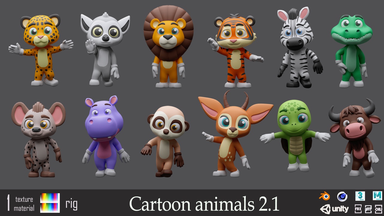 Cartoon character animals 2 01 - Low-poly asset pack 제품 등록을 위한 미디어 1개