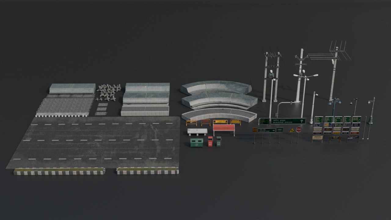 Urban Street Props Pack | Modular Road & City Environment Kit | Fab