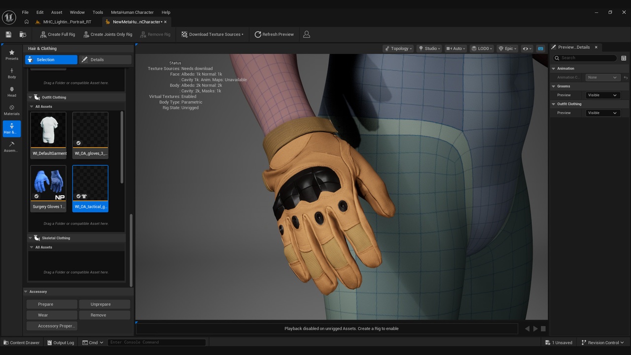 Media 1 for listing Tactical Gloves for Metahuman 14 - MHPKG