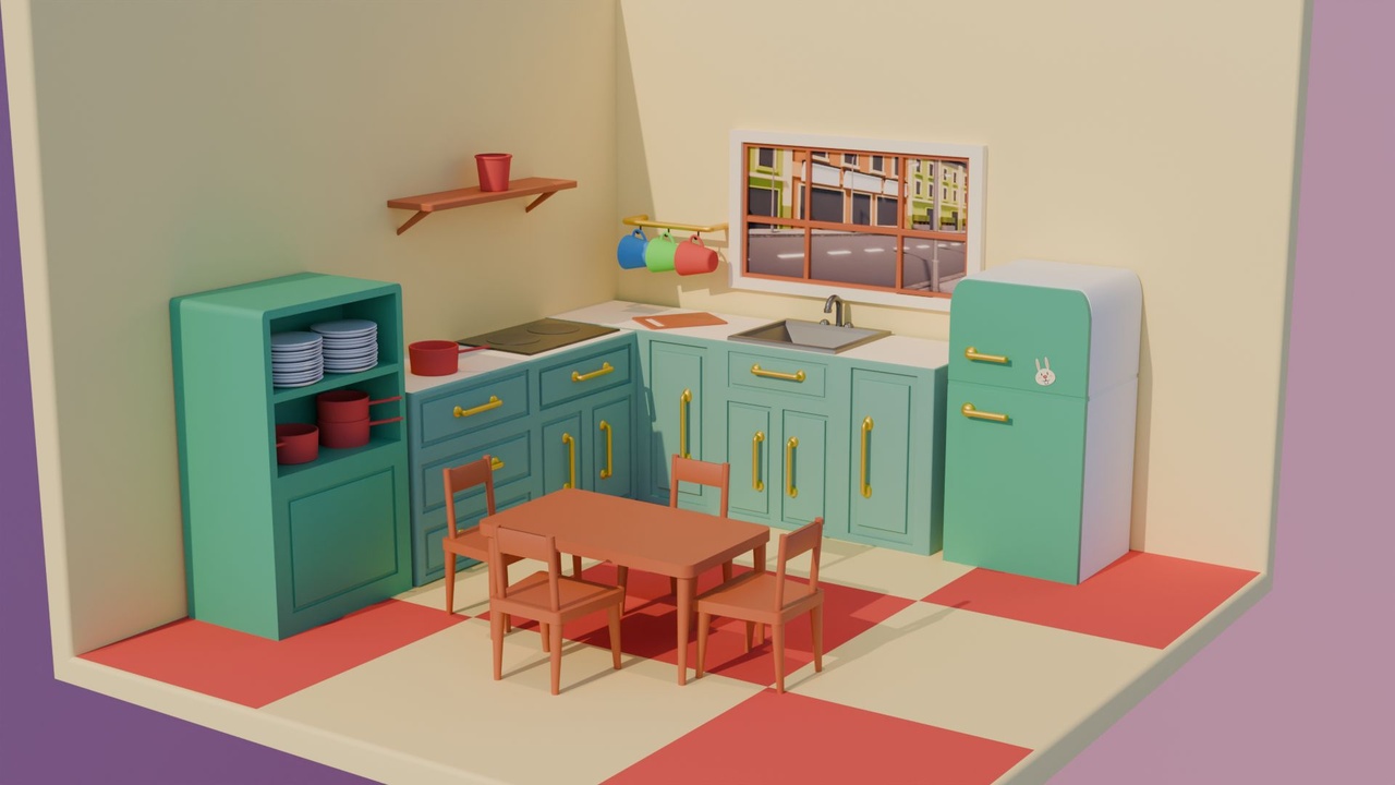 Media 1 for listing Stylized Low-Poly Kitchen 3D Model – Game & Animation Ready