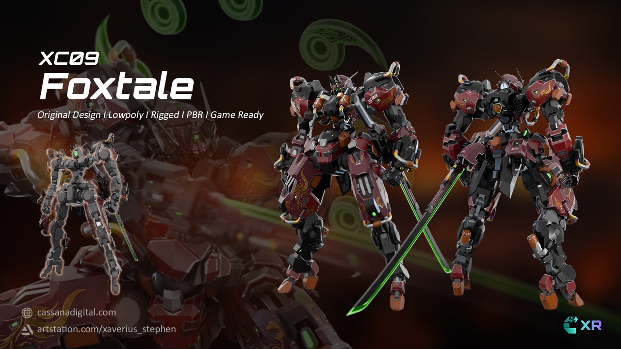 Media 1 for listing XC09 Foxtale – Original Lowpoly Mecha | Game-Ready, Fully Rigged & Animated