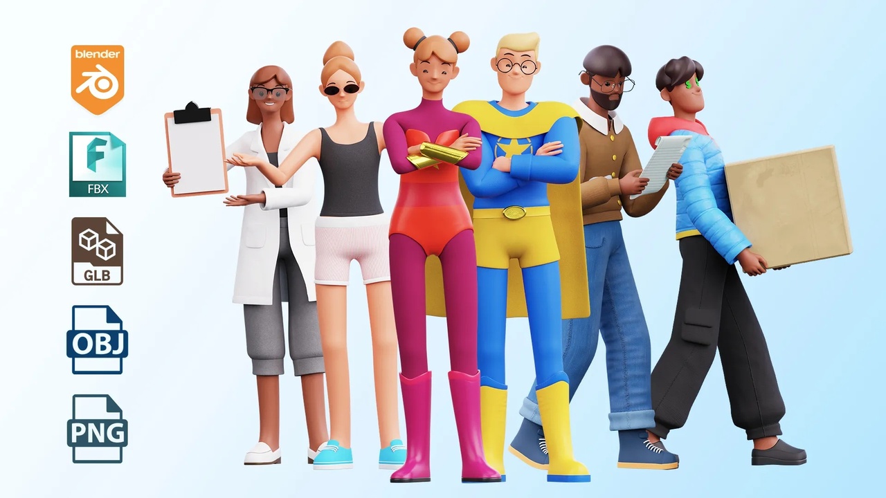 Media 1 for listing Humanz - Rigged Modular Male & Female Cartoon Character Pack