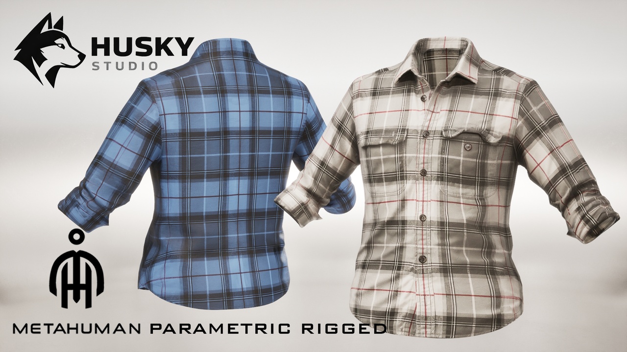 Media 1 for listing Plaid Shirt - 39 - Parametric - MetaHumans Outfit - UE5 Skeleton Rigged