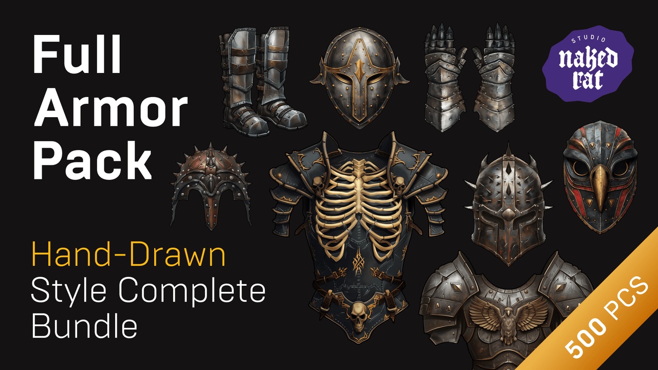 Media 1 for listing Full Medieval Armor 2D Icons Pack: Helmets, Body, Boots, Gloves