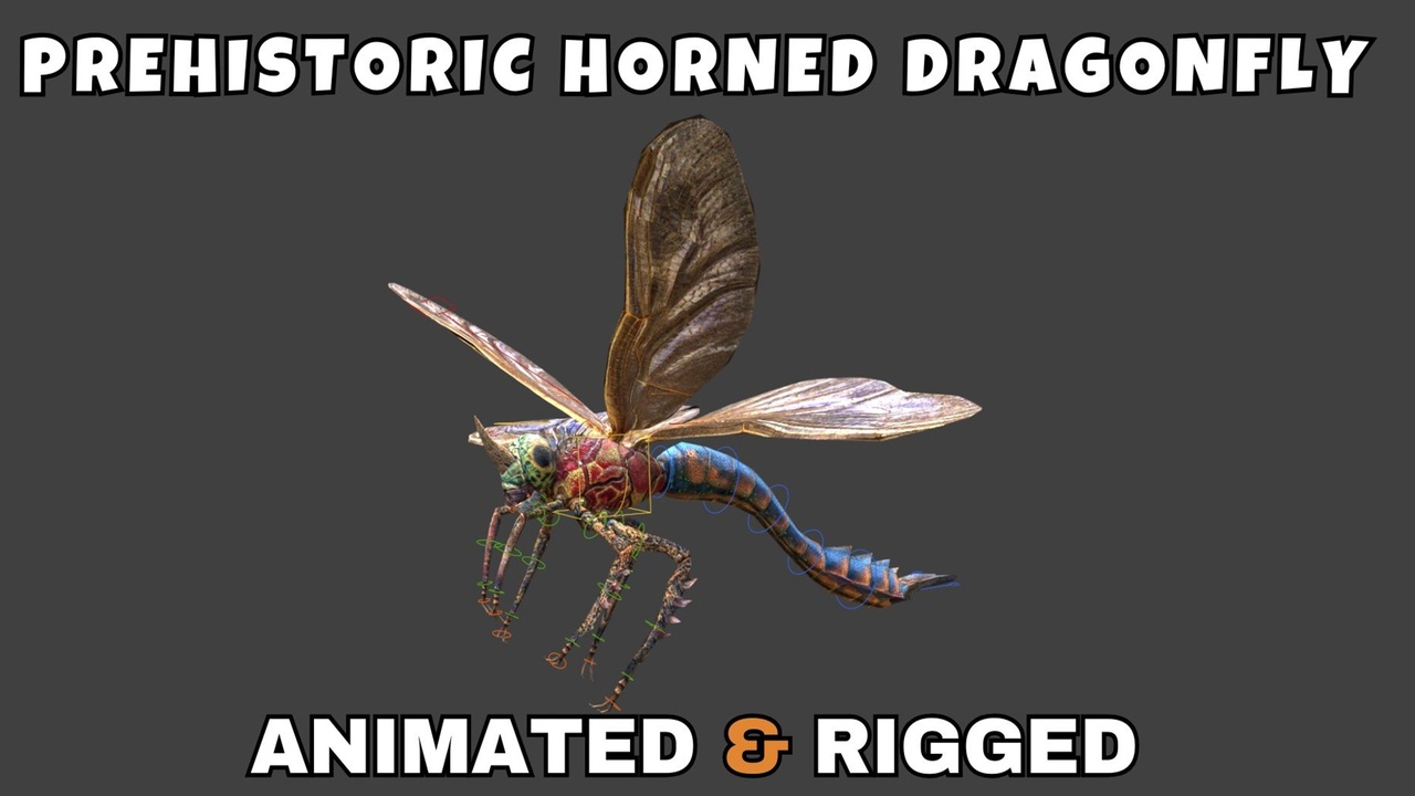 Media 1 for listing Prehistoric Horned Dragonfly Rigged And Animated 3D Model