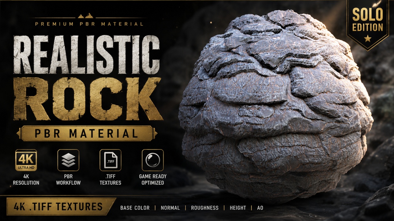 Media 1 for listing Realistic Layered Rock – 4K PBR Material (Solo Edition)