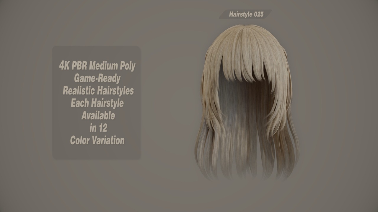 Media 1 for listing Realistic Hair Game Ready | 12 Colors | 4K PBR | v25