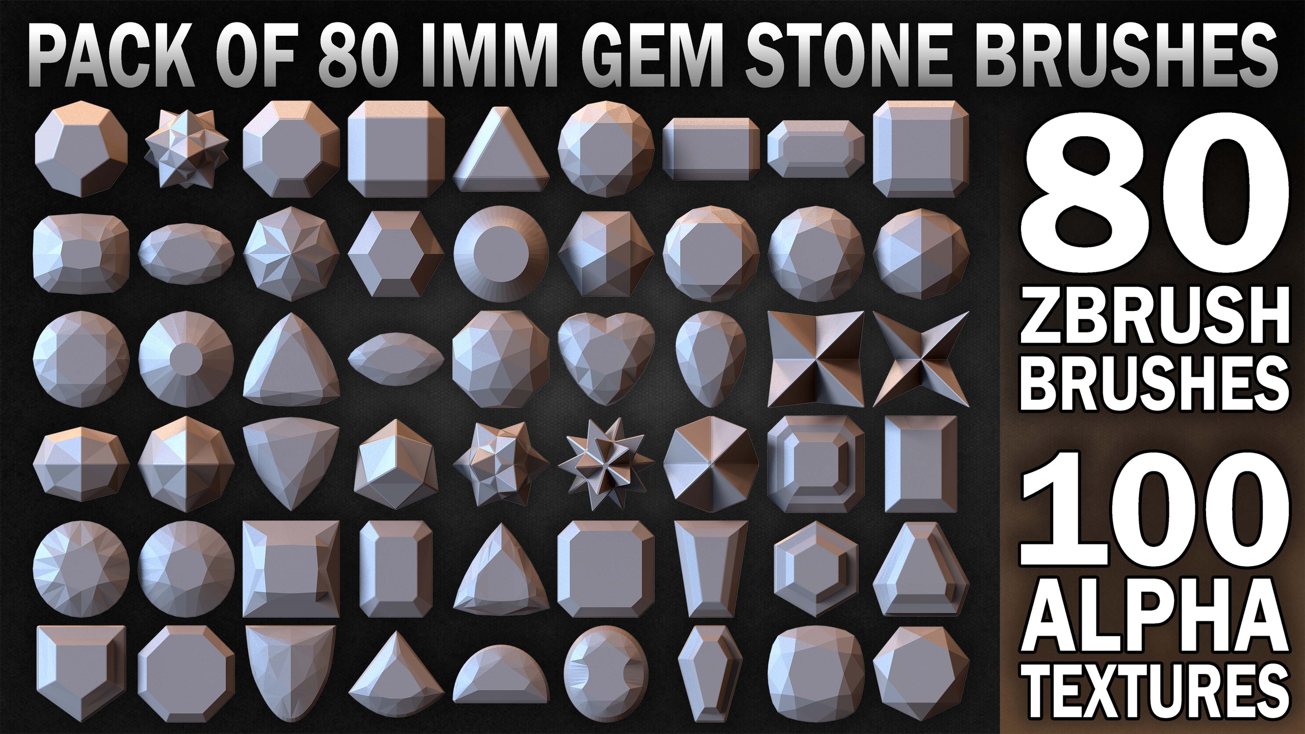 Media 1 for listing Pack of 80 IMM Gem Stone Brushes and 100 Alpha Textures Volume 01