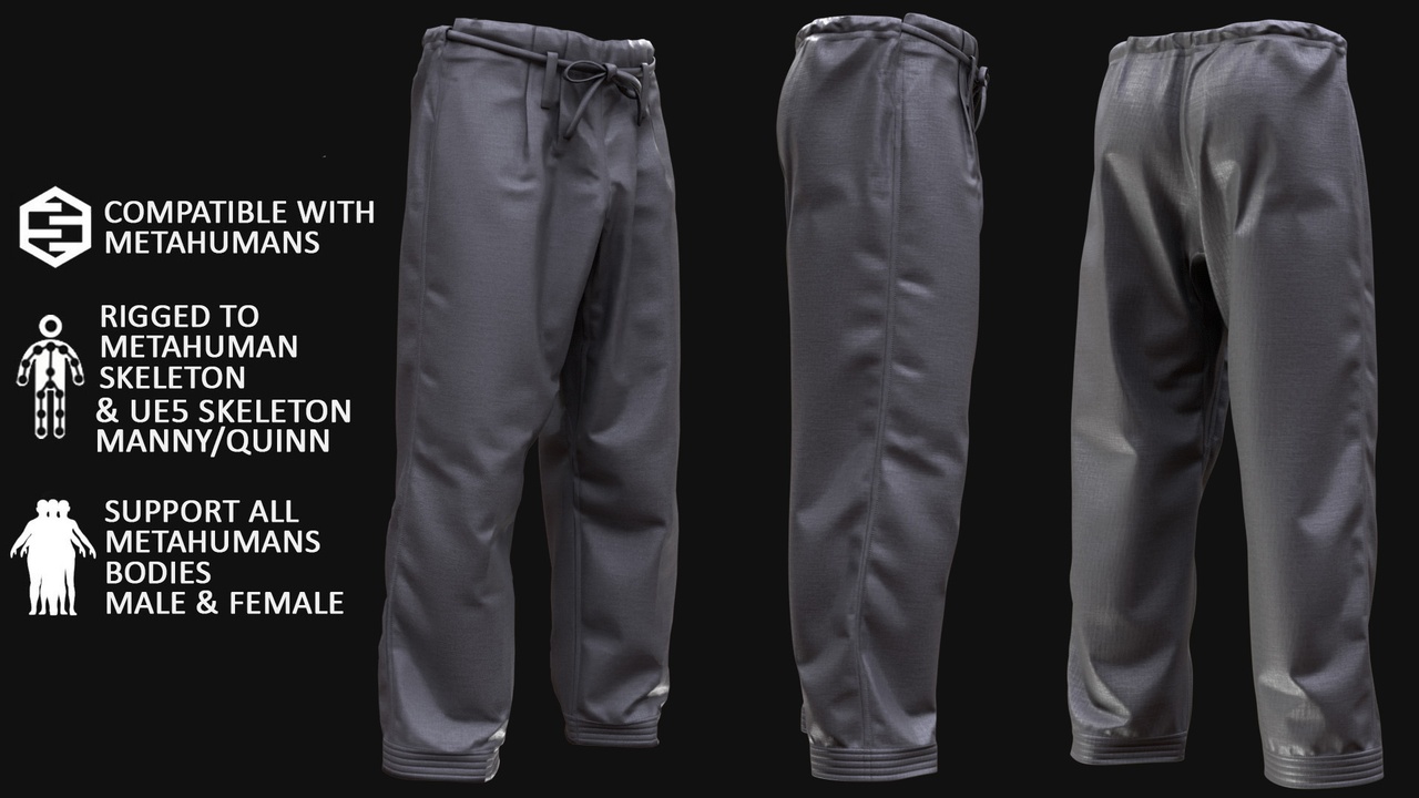 Media 1 for listing Martial Pants Metahuman 3D model 265 - MH & UE5 Skeletons - Rigged
