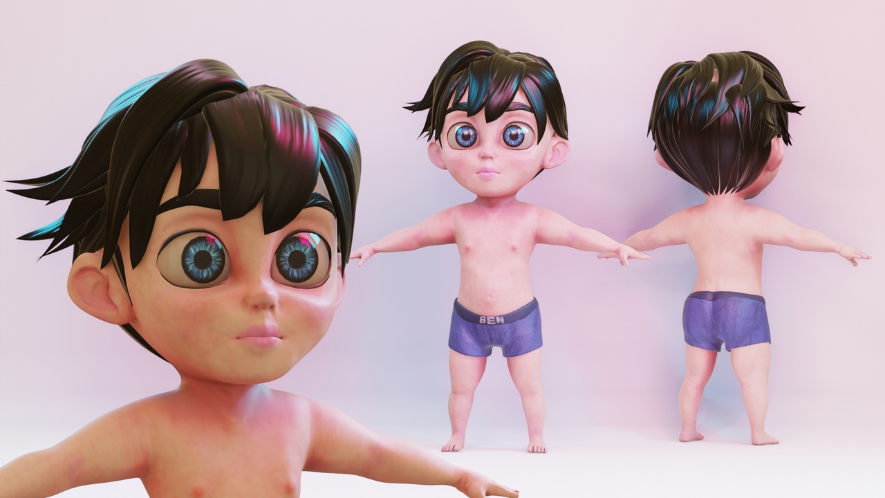 Media 1 for listing Stylized Cartoon Toddler Boy Rigged Base Mesh 3D Character