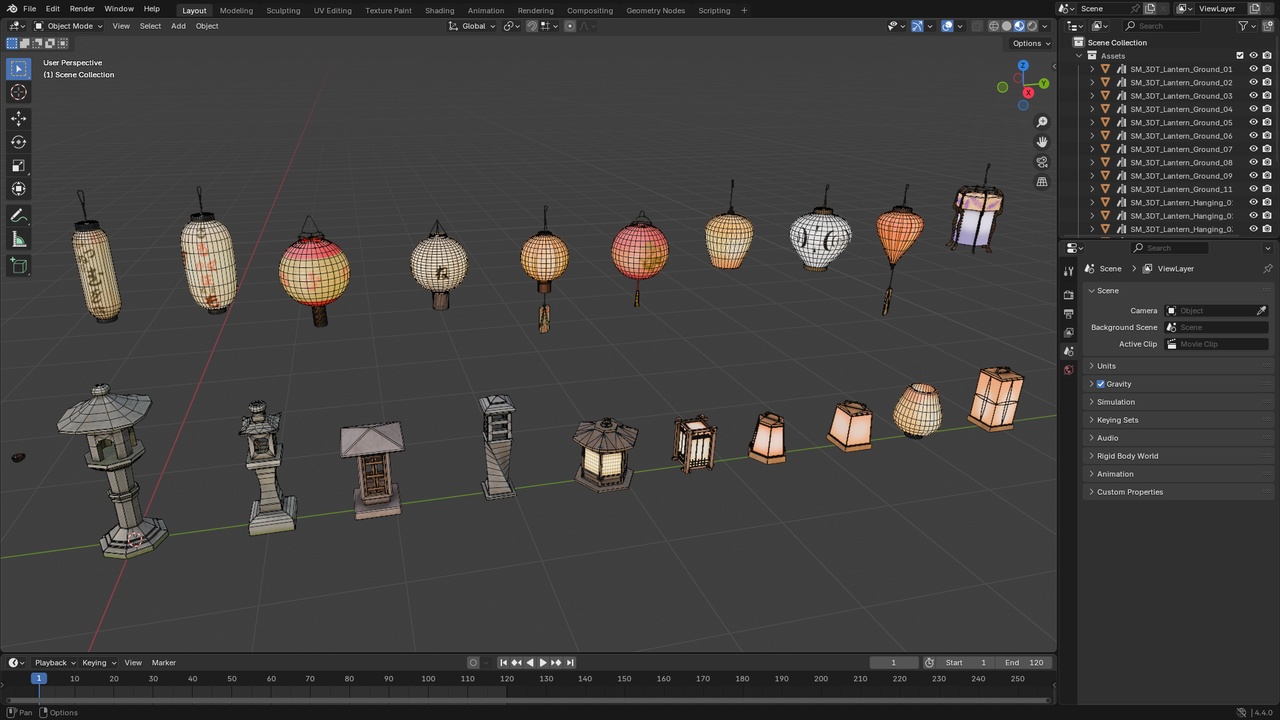 3DT Japanese Lantern Pack for Blender & Game Design Stylized 3D Asset ...
