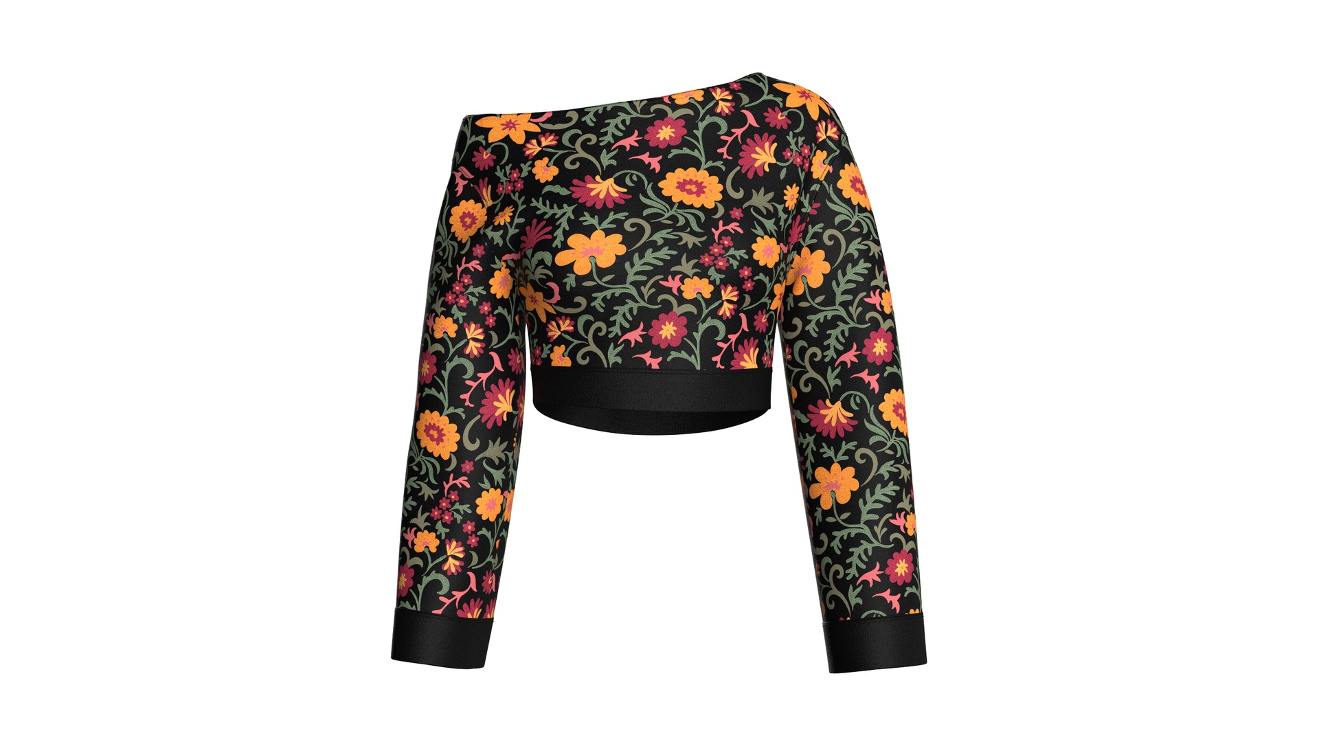 Media 1 for listing Girls Floral Print Off Shoulder Crop Top | High Poly
