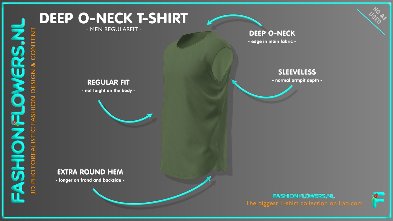 Media 1 for listing Green Colour Extra Round Hem Sleeveless Deep Round Neck T-shirt | O-Neck Tshirt