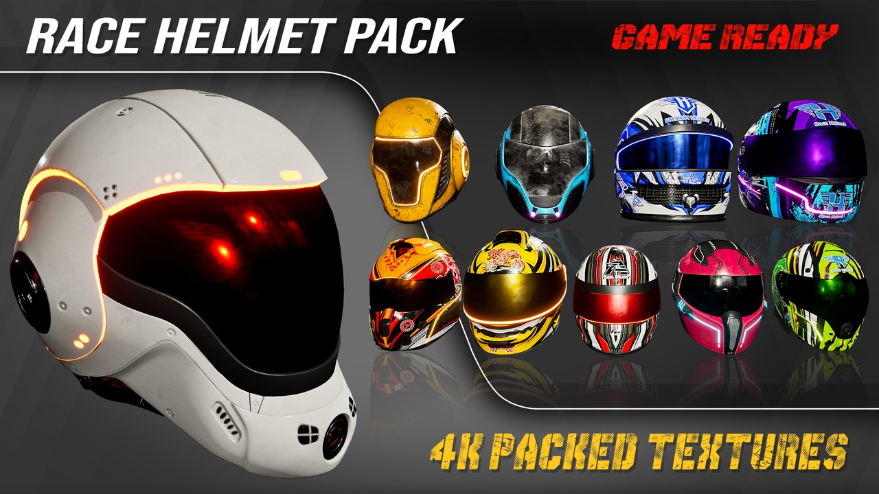 Media 1 for listing Race Helmet Pack: 10 Customizable Racing Helmets for Unreal Engine