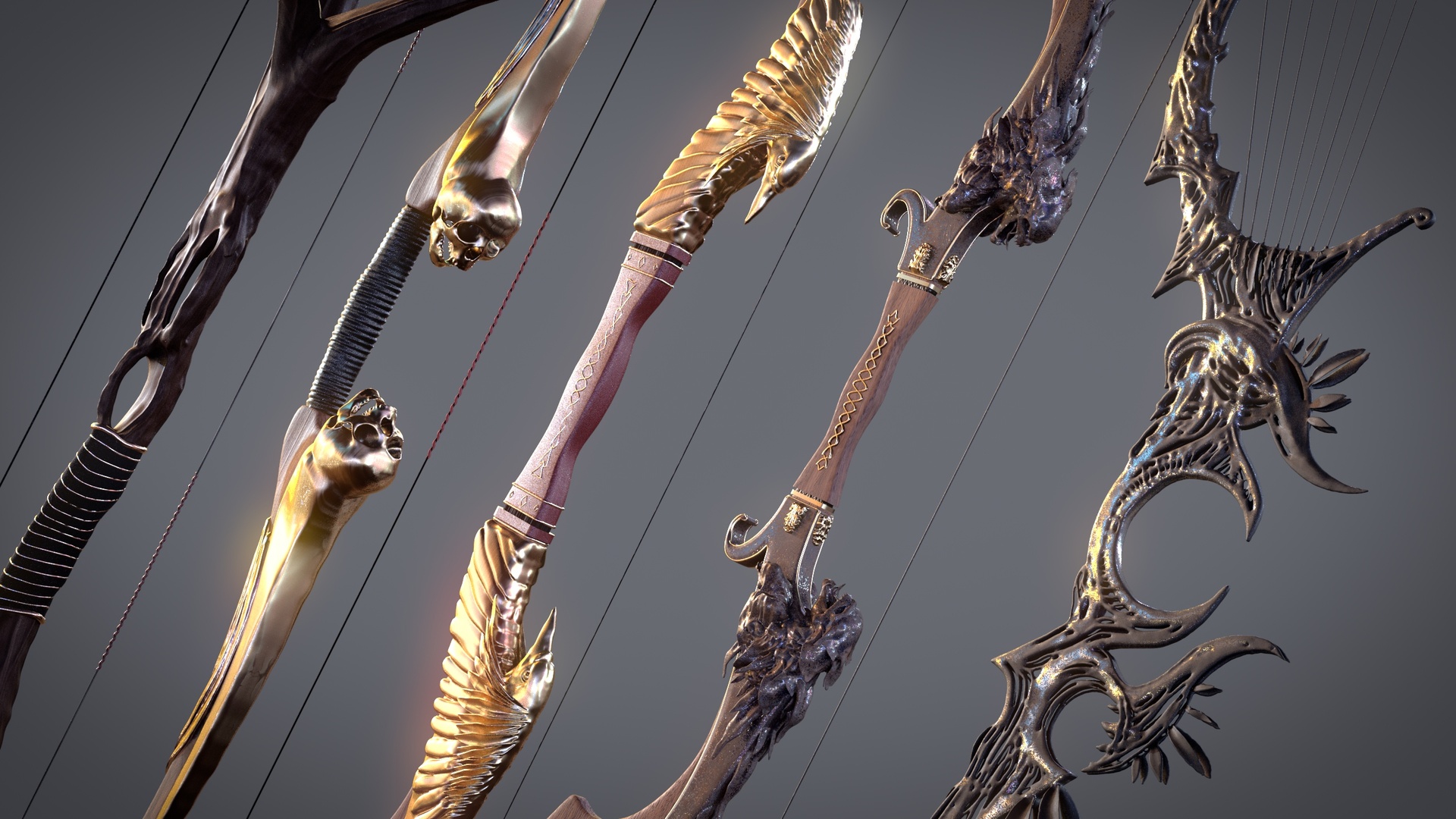 Media 1 for listing Fantasy Bow and Arrow Set. Stylized Weapons Pack. High-poly and Game-Ready