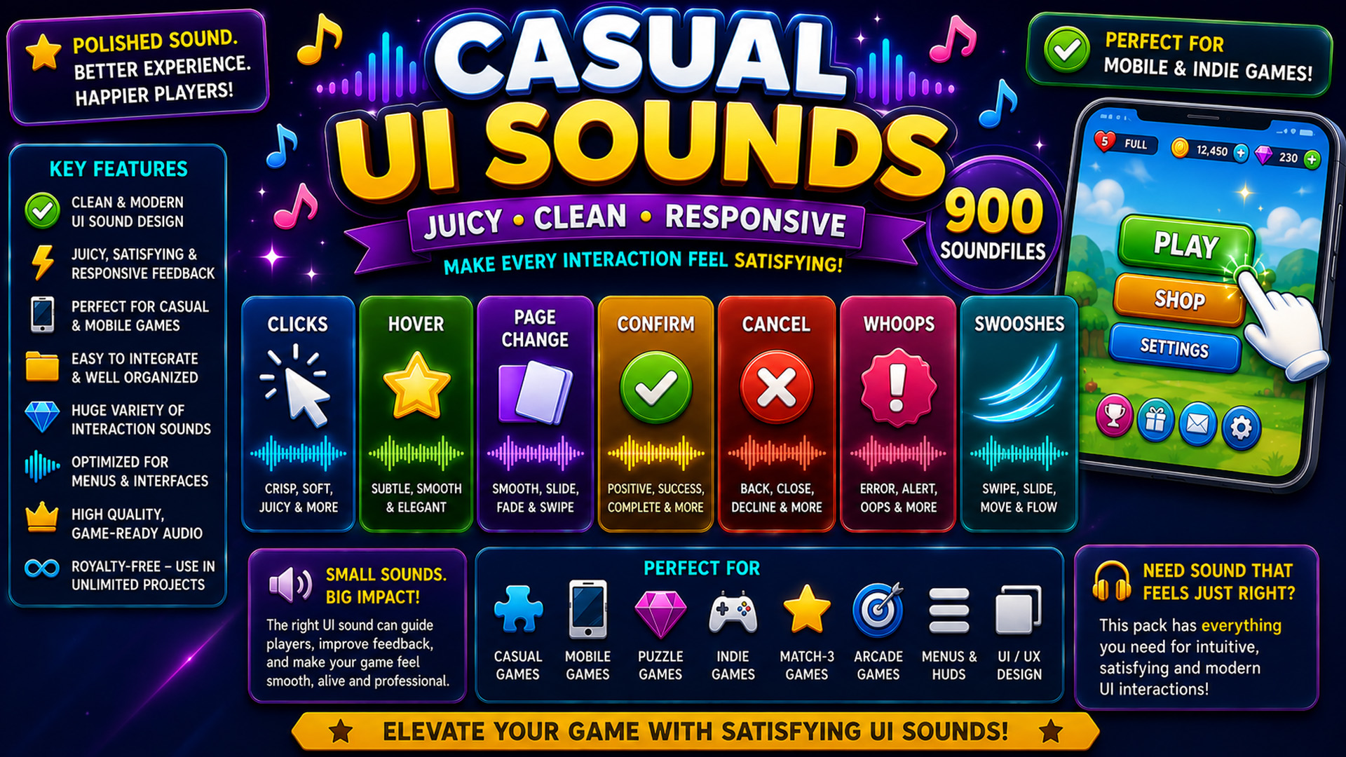 Casual UI Sounds Pack – Clean, Juicy & Responsive Interface SFX | Fab