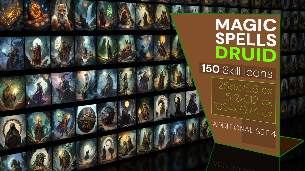 Media 1 for listing 150 additional magical spell icons themed around - Druid. Pack 4