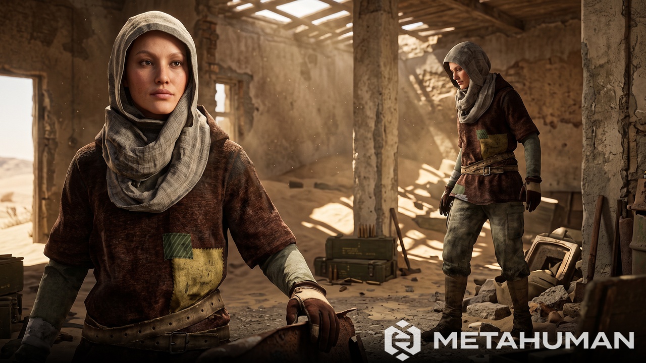 Media 1 for listing Rustic Hooded Patchwork Tunic with Scarf, Leather Belts and Cargo Trousers