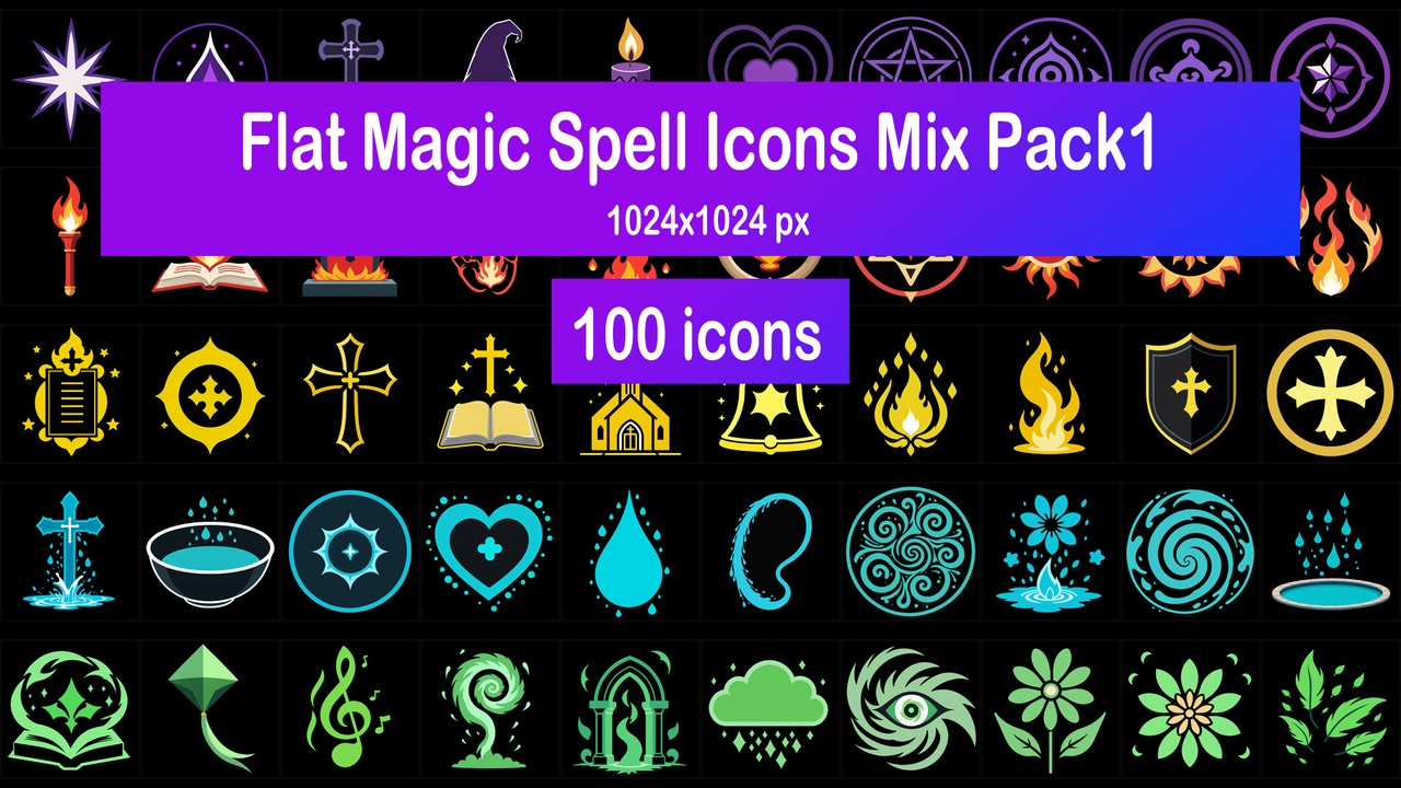 Media 1 for listing Flat Magic Spell Icons Mix Pack1