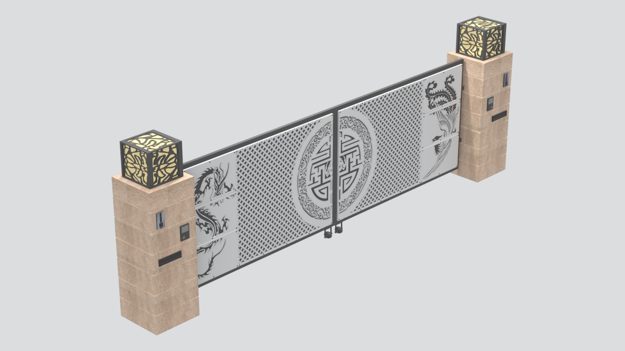 Media 1 for listing Chinese Iron Gate with Granite Columns and Arch Roof 3D Model