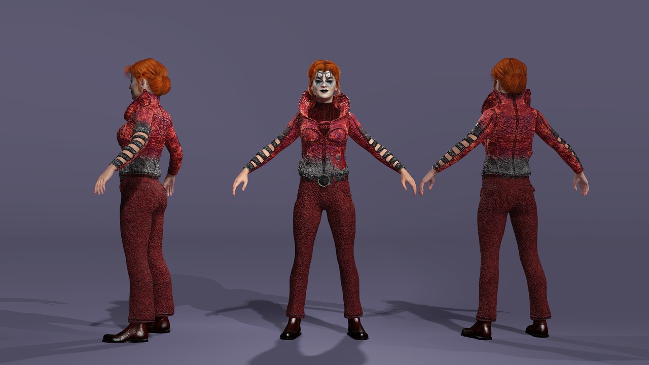Media 1 for listing Stylized Female Clown Character Fully Rigged Facial Expressions 风格化女性小丑 全身绑定面部表情