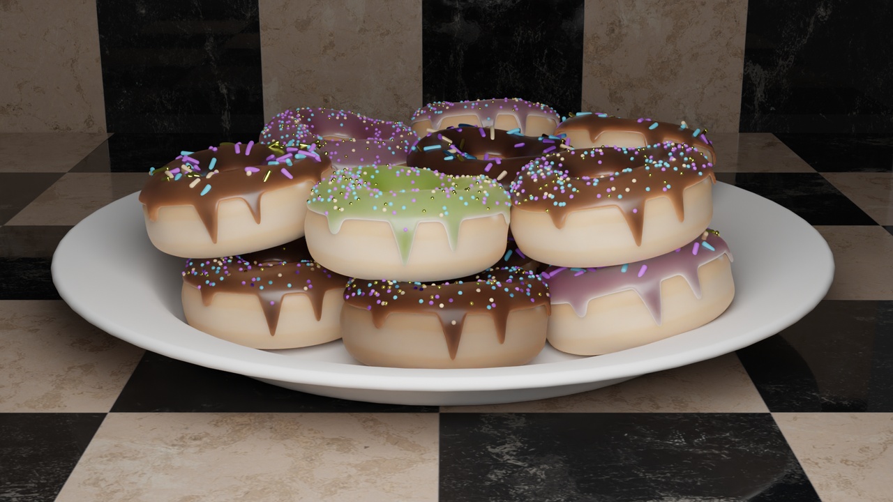 Media 1 for listing Realistic Chocolate and Strawberry Donut Plate Scene