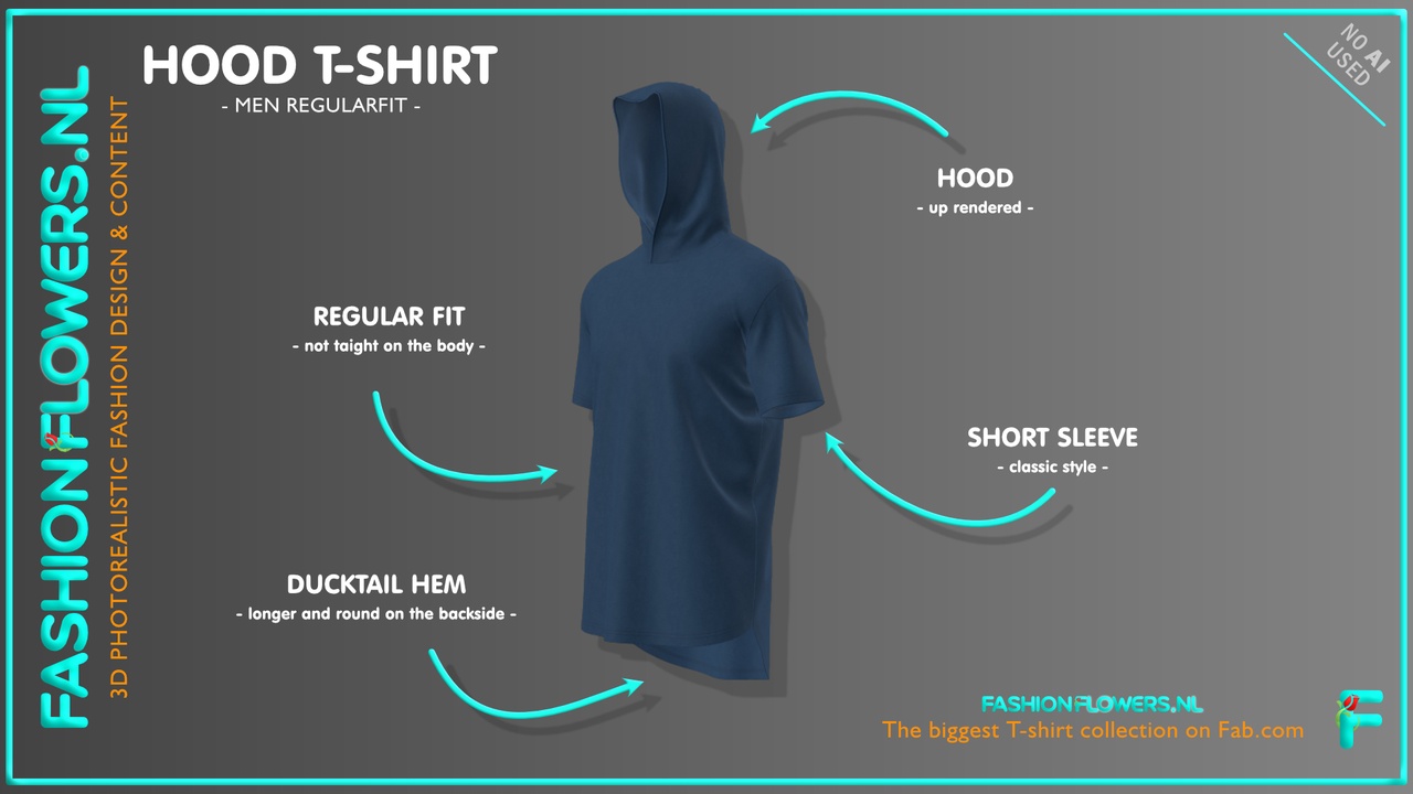 Media 1 for listing Blue Colour Ducktail Hooded T-Shirt | Short Sleeve Hood Tshirt | Cowl Shirt