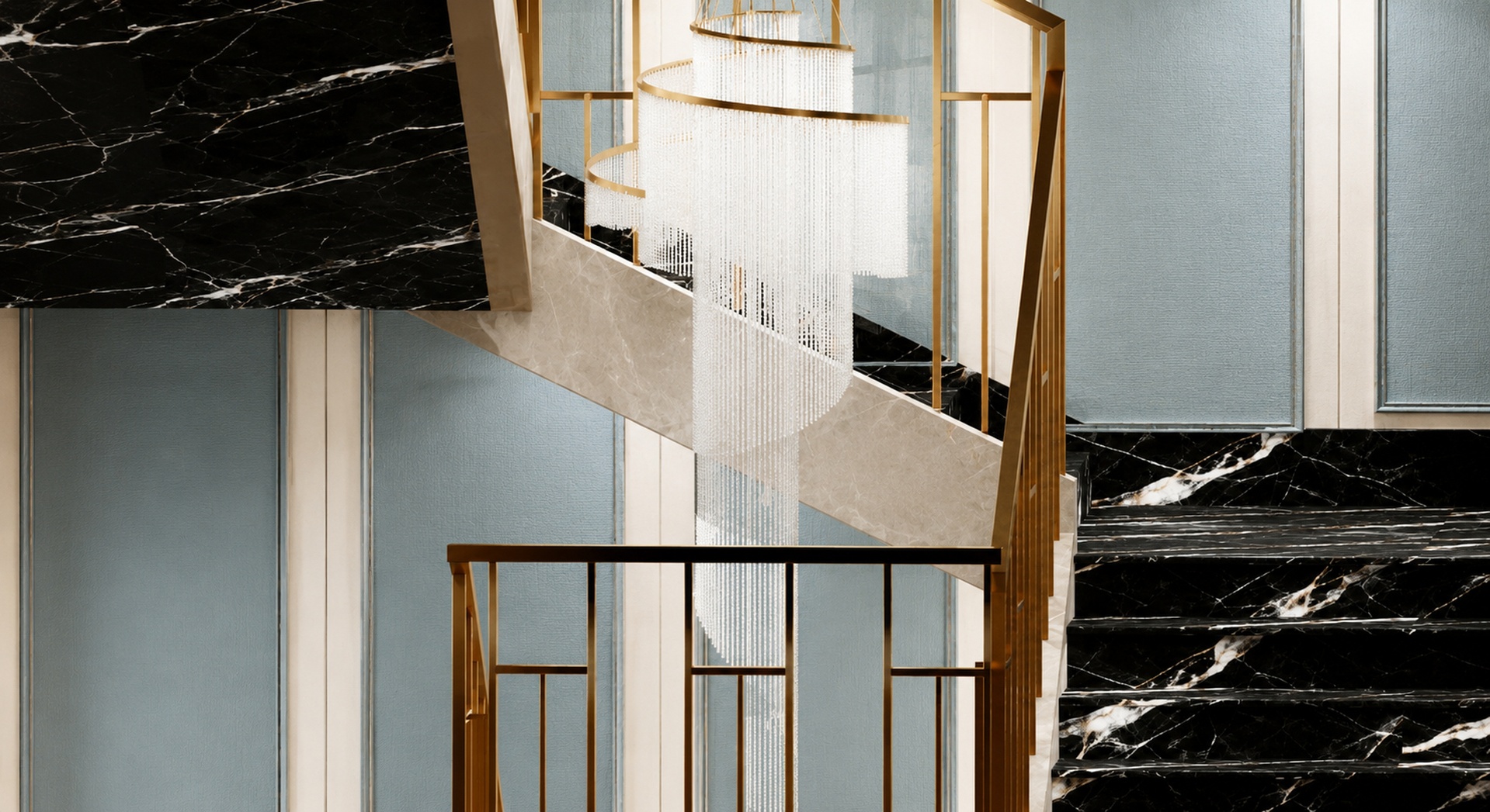 Media 1 for listing Modern Luxury Spiral Staircase Interior | Black Marble & Gold