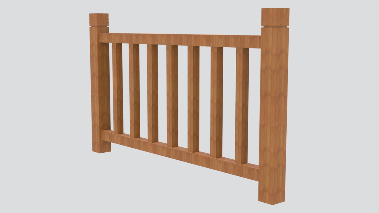 Media 1 for listing Honey Timber Railing with Nine Vertical Balusters and Block Caps 3D Model