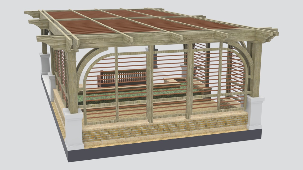 Media 1 for listing Wooden Pergola Combination Model 3D Model