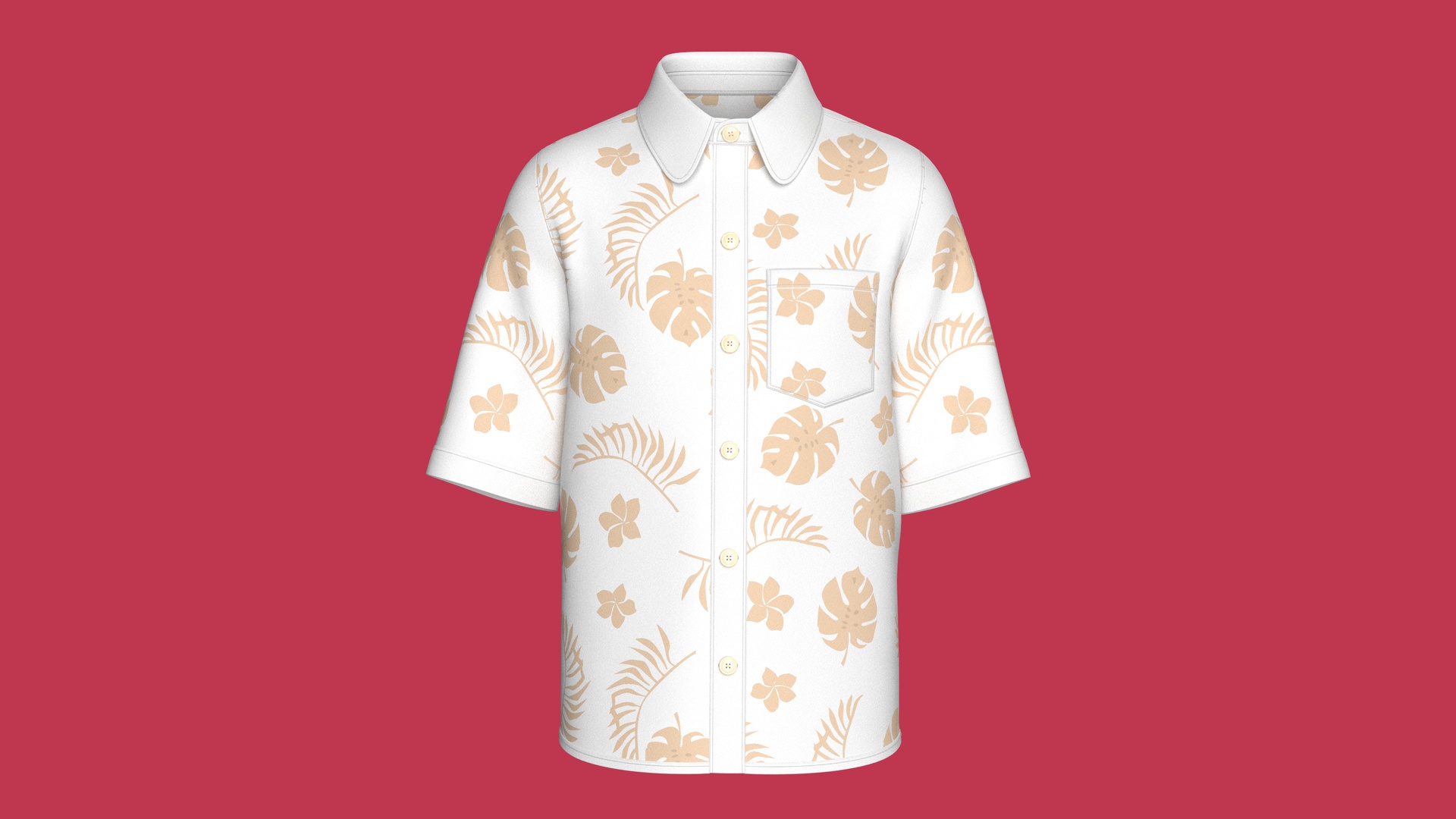 Media 1 for listing Men Short Sleeve Leaf Printed Button Up Shirt | High Poly