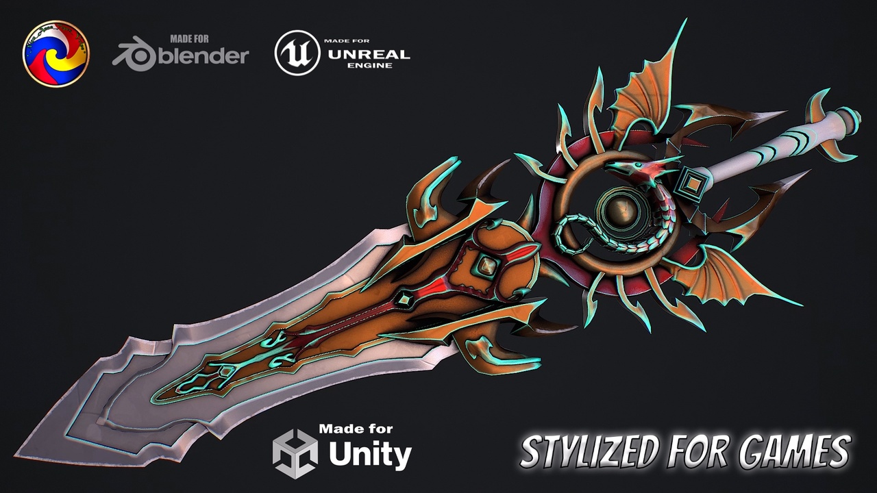 Media 1 for listing Fantasy Sword 11 Stylized game ready 3d model