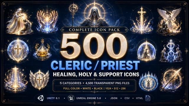 500 Cleric & Priest Healing, Holy & Support Icons — Cobalt Game Assets