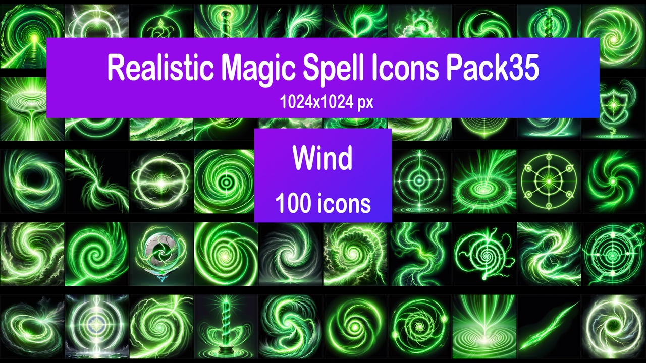 Media 1 for listing Realistic Magic Spell Icons Pack35 - Wind