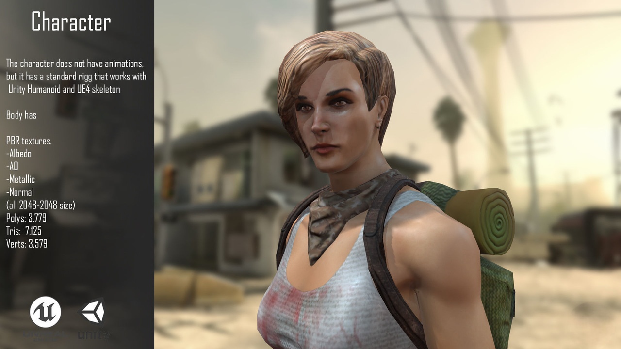 Media 1 for listing Post Apocalypse Girl - Rigged Low-Poly PBR Character