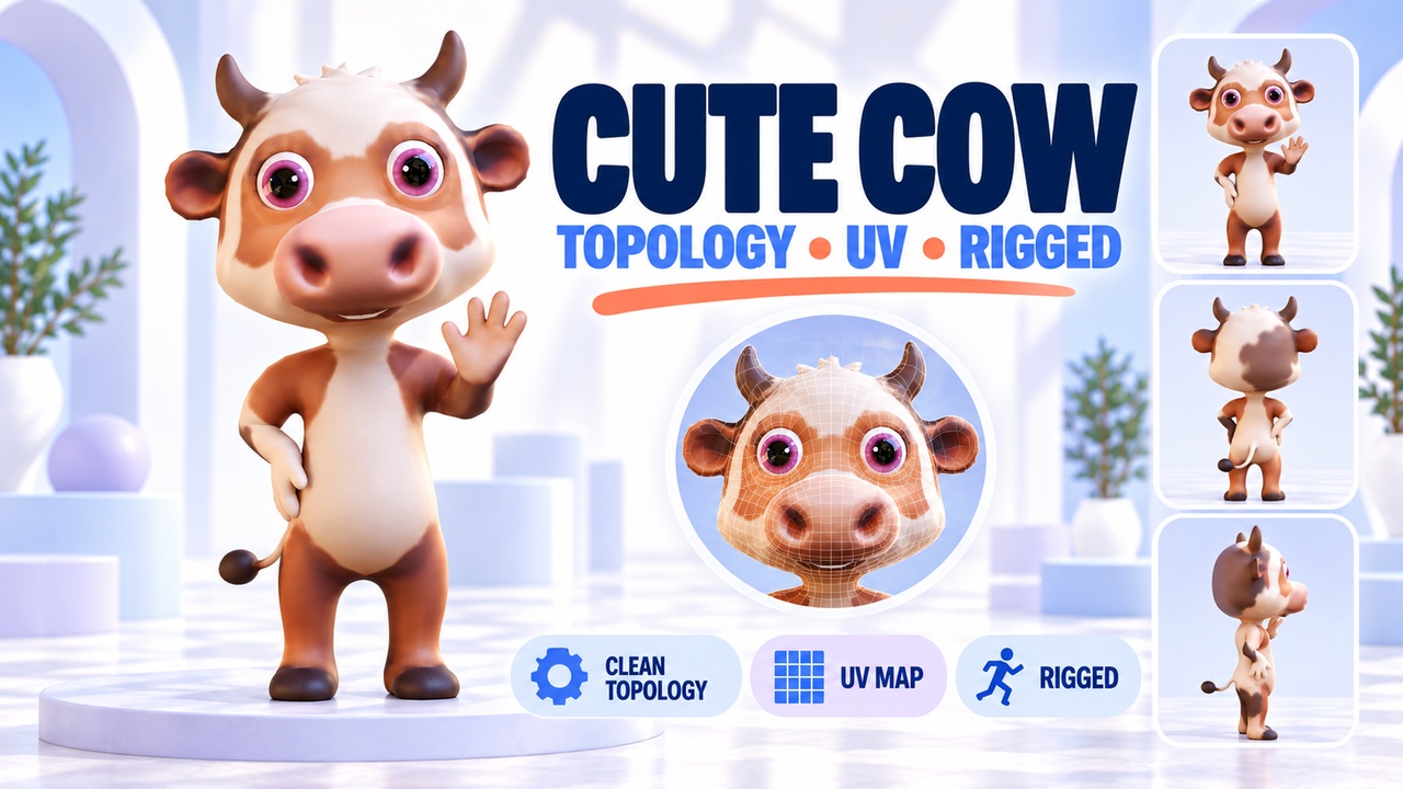 Media 1 for listing Cute Cow – Stylized Rigged Blender Character
