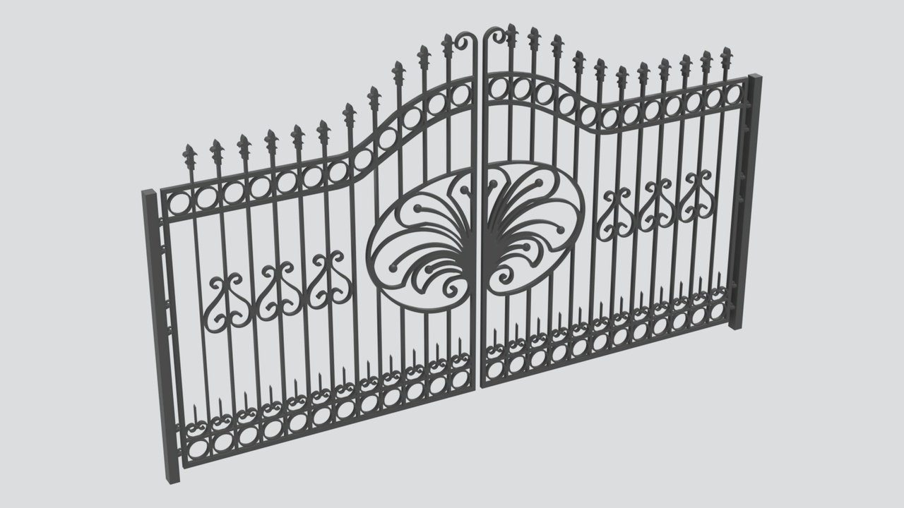 Media 1 for listing Wrought Iron Courtyard Gate with Shell Medallion and Finials 3D Model