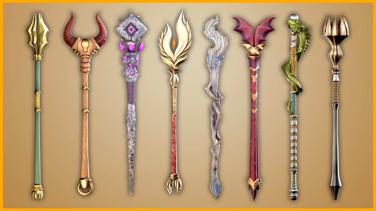 Media 1 for listing Stylized Wizard Staffs - Fantasy RPG Weapons Pack