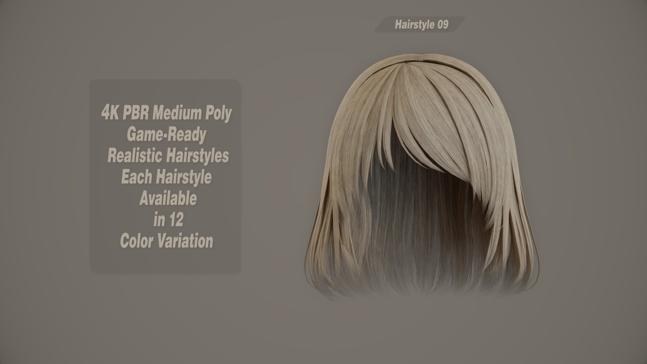Media 1 for listing Realistic Hair Game Ready | 12 Colors | 4K PBR | v9