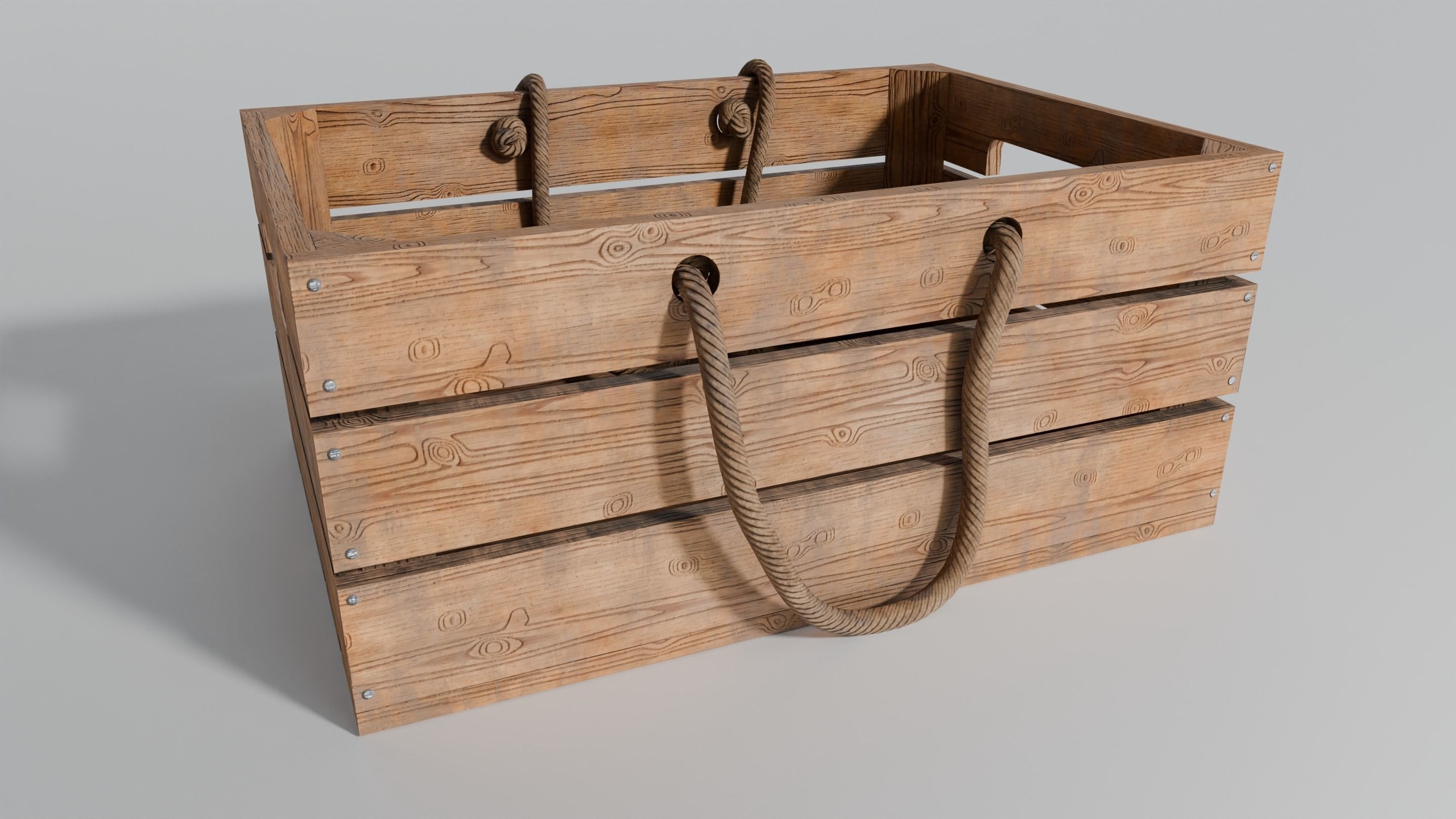 Media 1 for listing Wooden Fruit Crate with Rope Handles (Low-Poly PBR)