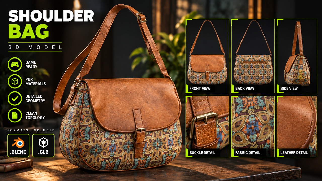 Media 1 for listing Female Shoulder Bag 3D Model | Game-Ready Prop