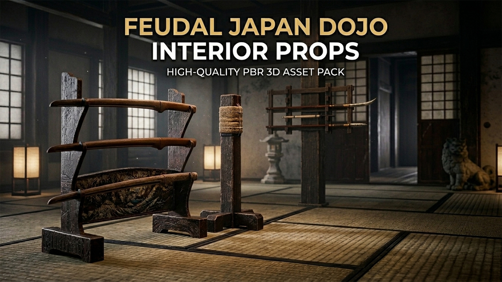 Feudal Japan Dojo Interior — 42 Props | PBR | Game Ready | Fab