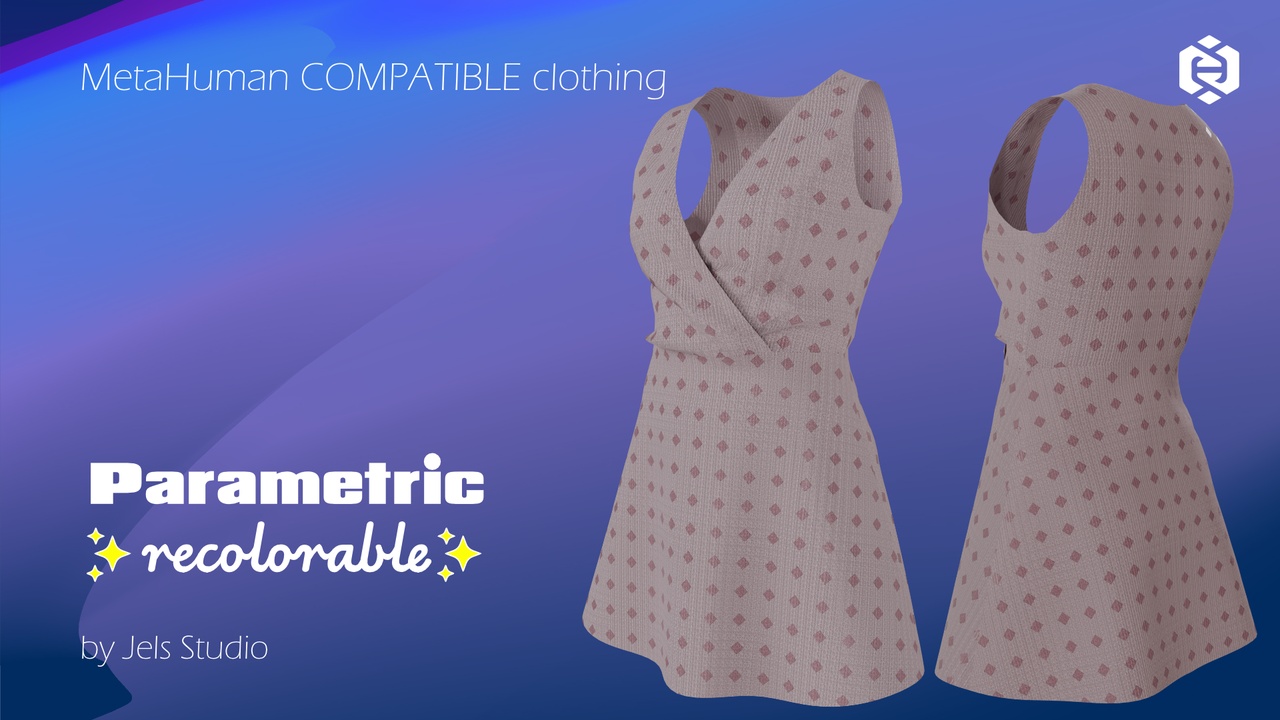Media 1 for listing Wrap sleeveless dress 01 - recolorable - parametric clothes - Metahuman clothing
