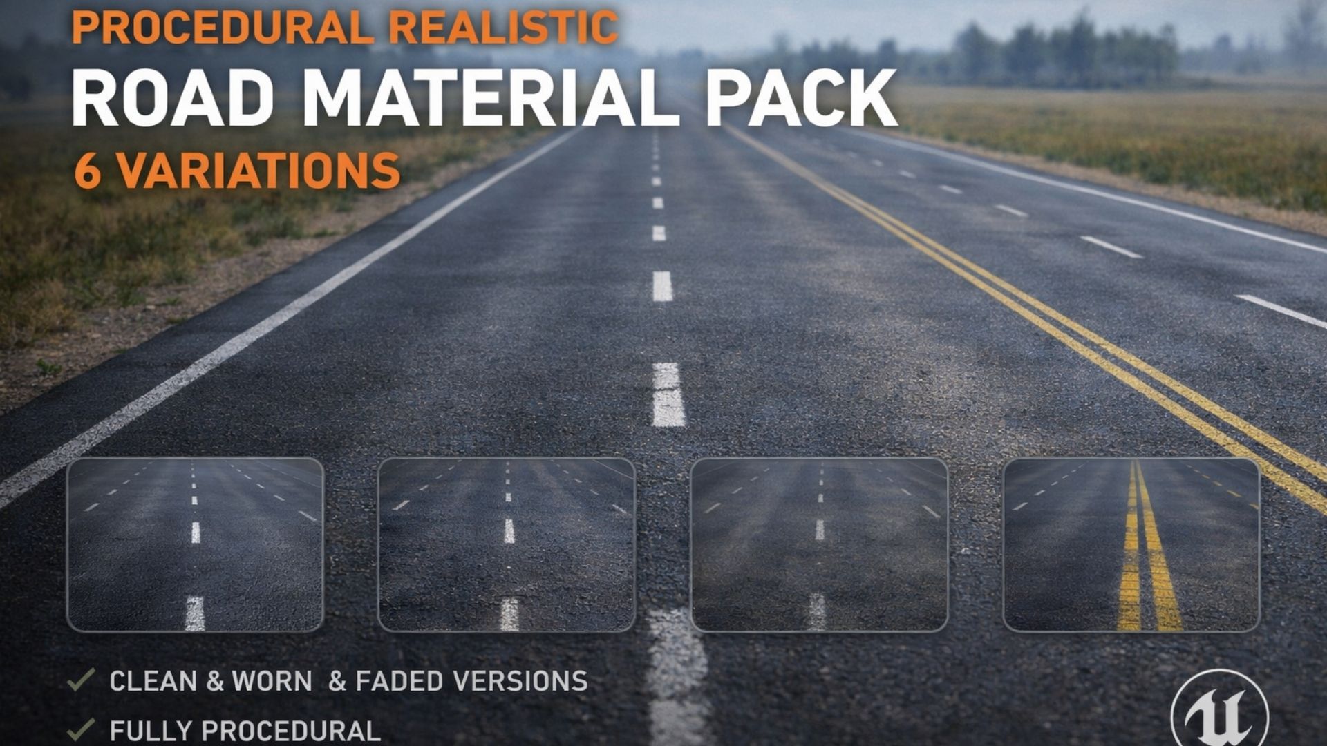 Procedural Realistic Road Material Pack – 6 Variations | Fab