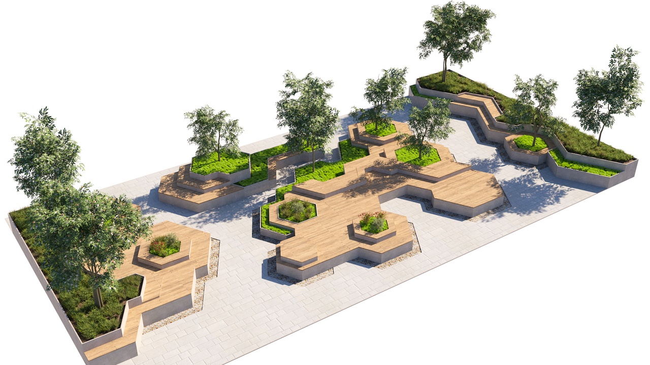 Media 1 for listing Modern Modular Urban Plaza Seating and Planter System