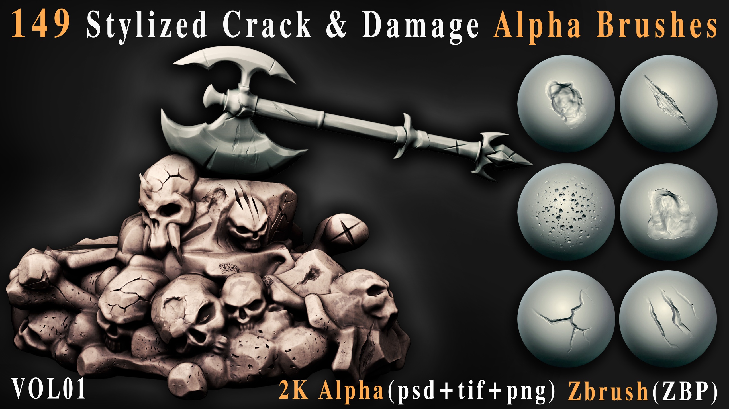 Media 1 for listing 149 Stylized Crack & Damages Brush Pack - Vol01