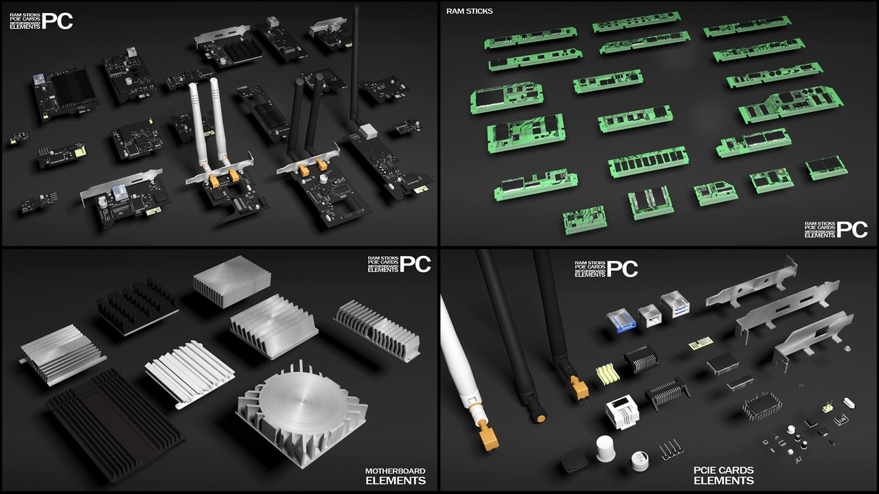 Media 1 for listing PC RAM sticks PCIE cards Motherboard ELEMENTS