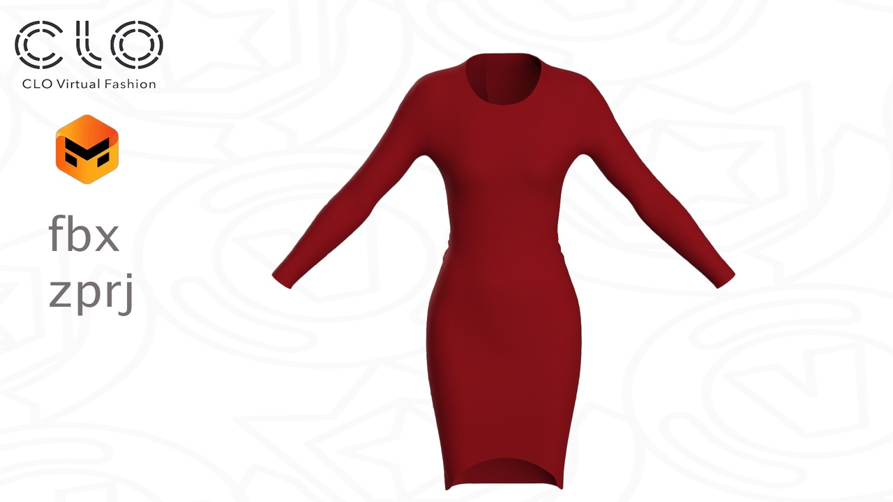 Media 1 for listing Digital Bodycon Dress – Ready-to-Use CLO 3D / MD Project (.ZPRJ+FBX)
