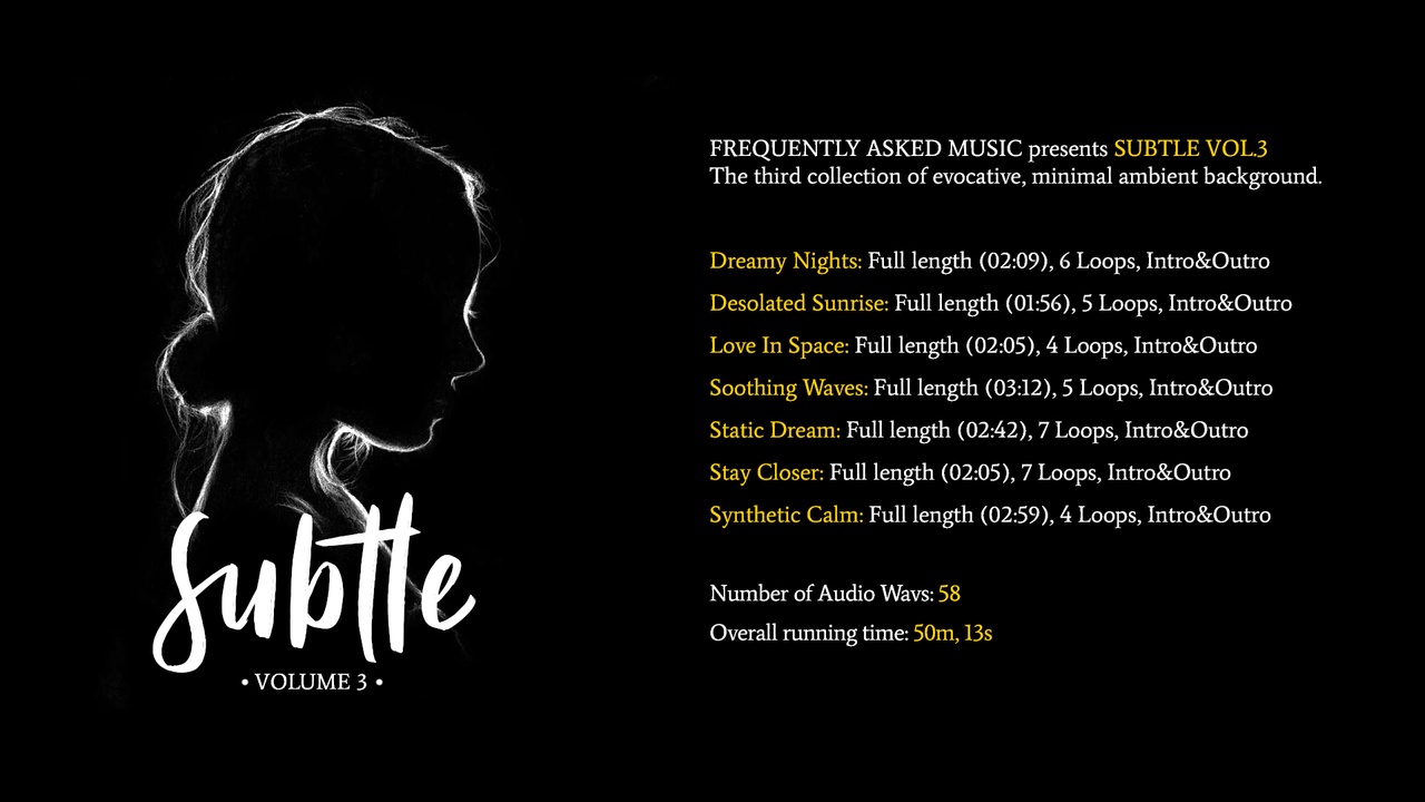 Media 1 for listing Subtle - Vol. 3 - Ambient Music Backgrounds